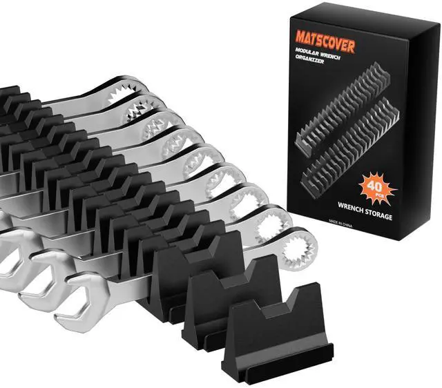 Main image of 40PCS Modular Wrench Organizer Wrench Holder for Tool Drawer Storage | Wrench Tool Organizers, Wrench Storage Set, with Metric & SAE Label, Wrench Rack Tool, for Professional Mechanics Men, Black
