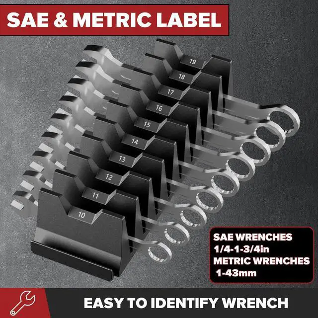 Alt view image 2 of 7 - 40PCS Modular Wrench Organizer Wrench Holder for Tool Drawer Storage | Wrench Tool Organizers, Wrench Storage Set, with Metric & SAE Label, Wrench Rack Tool, for Professional Mechanics Men, Black