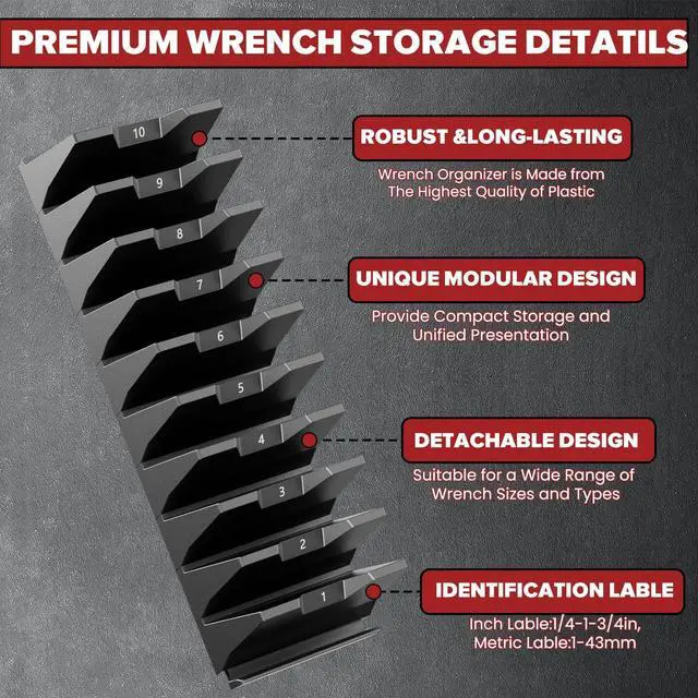Alt view image 5 of 7 - 40PCS Modular Wrench Organizer Wrench Holder for Tool Drawer Storage | Wrench Tool Organizers, Wrench Storage Set, with Metric & SAE Label, Wrench Rack Tool, for Professional Mechanics Men, Black