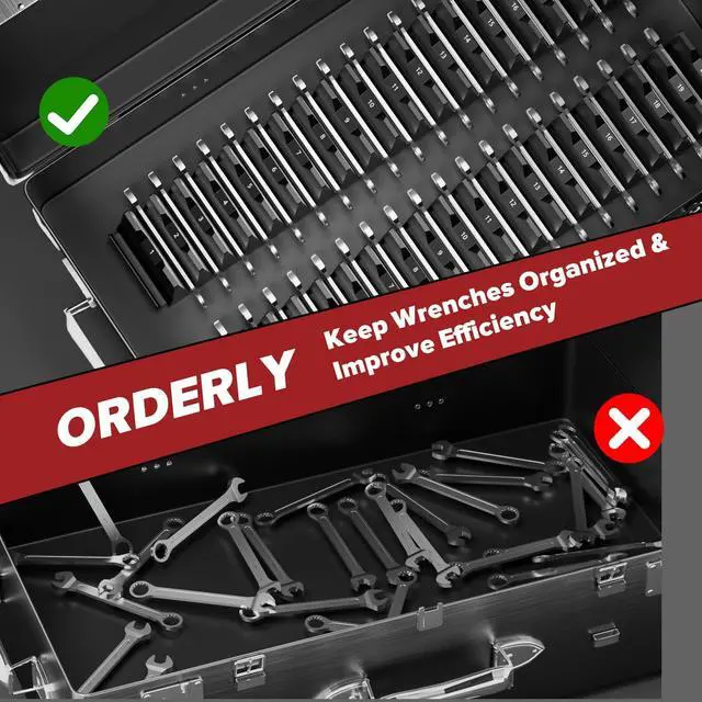 Alt view image 6 of 7 - 40PCS Modular Wrench Organizer Wrench Holder for Tool Drawer Storage | Wrench Tool Organizers, Wrench Storage Set, with Metric & SAE Label, Wrench Rack Tool, for Professional Mechanics Men, Black