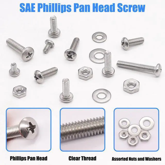 Alt view image 4 of 6 - Nuts and Bolts Assortment Kit, 304 Stainless Steel Bolts 8 Sizes #6-32#8-32#10-24 Phillips Pan Head Machine Screws, Assorted Bolts, Nuts and Washers Kit (237PCS)