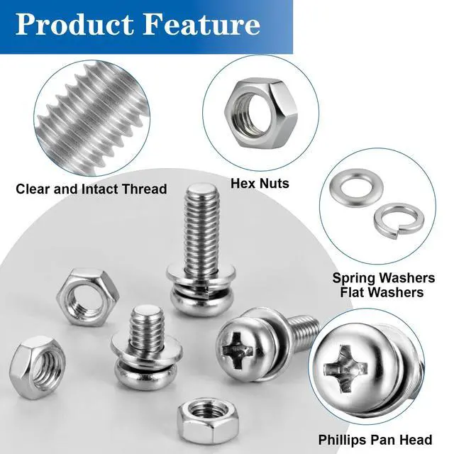 Alt view image 3 of 7 - 970PCS Machine Screws Assortment Kit Phillips Pan Head 304 SS M2-M5 | Rust-proof M2-M5 metric bolts & nuts for home repair. Fixed washers save time. For DIY, furniture, appliances and outdoors