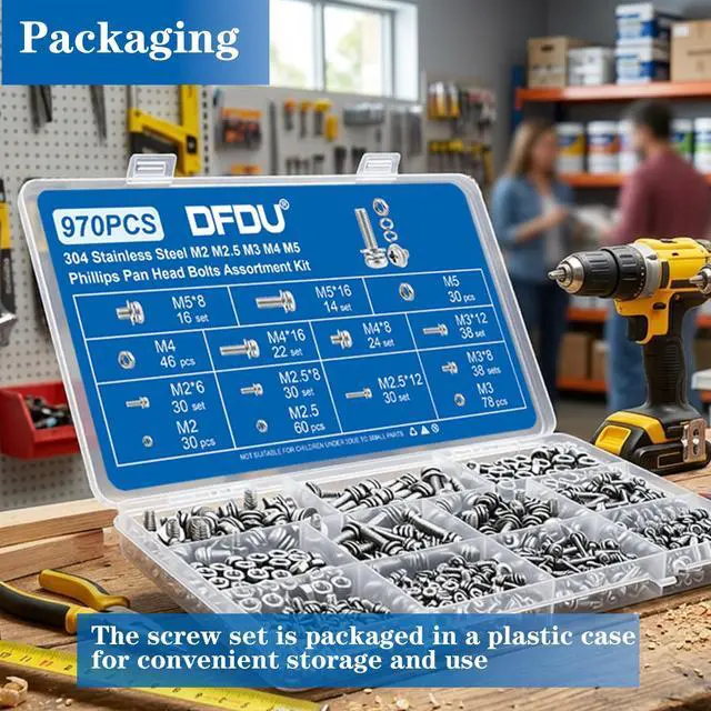 Alt view image 7 of 7 - 970PCS Machine Screws Assortment Kit Phillips Pan Head 304 SS M2-M5 | Rust-proof M2-M5 metric bolts & nuts for home repair. Fixed washers save time. For DIY, furniture, appliances and outdoors