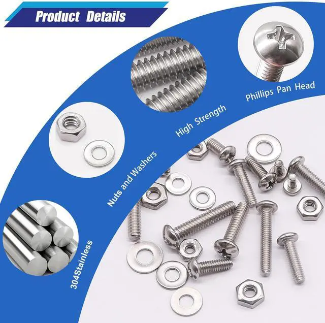 Alt view image 3 of 6 - Machine Screws Nuts and Bolts Assortment Kit,304 Stainless Steel Bolts and Nuts Kit,#6-32#8-32#10-24 8 Sizes Phillips Pan Head Bolt and Nut & Washers,237PCS Machine Screw Assortment