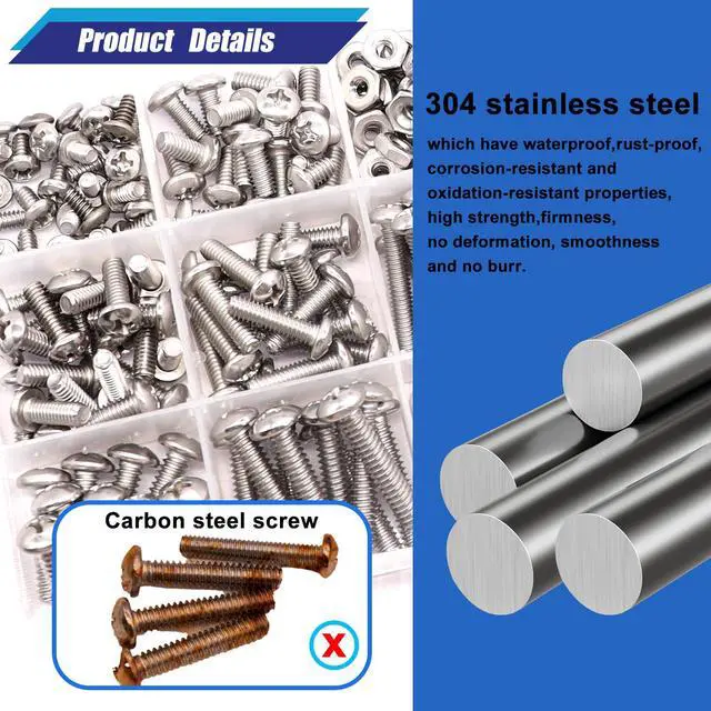 Alt view image 4 of 6 - Machine Screws Nuts and Bolts Assortment Kit,304 Stainless Steel Bolts and Nuts Kit,#6-32#8-32#10-24 8 Sizes Phillips Pan Head Bolt and Nut & Washers,237PCS Machine Screw Assortment
