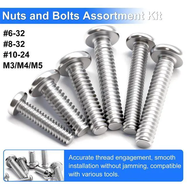 Alt view image 4 of 6 - 408PCS Machine Screws Nuts and Bolts Assortment Kit, 304 Stainless Steel Bolts #6-32#8-32#10-24 M3 M4 M5 Phillips Pan Head Hardware Screw Assortment Kit, Assorted Bolts, Nuts and Washers Kit