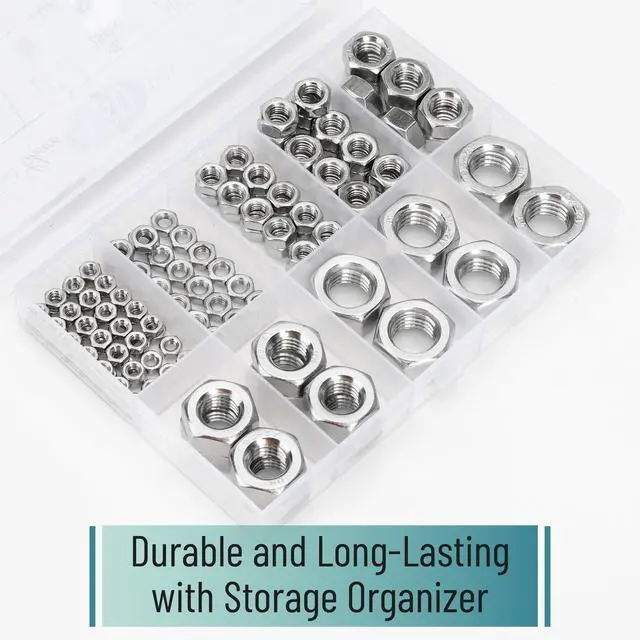 Alt view image 6 of 6 - Metric Hex Nuts Assortment Kit, 7 Sizes, 130 pcs, Stainless Steel, M3 M4 M5 M6 M8 M10 M12, Hardware Nuts