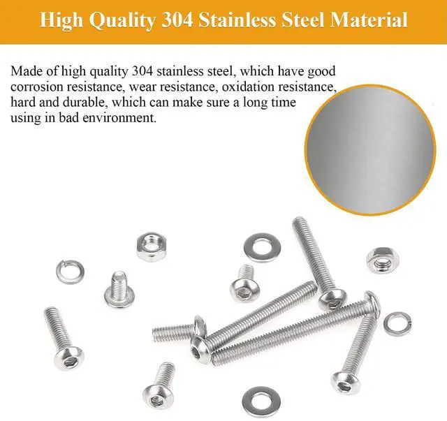 Alt view image 2 of 7 - 546 Pieces M3 Screws Nuts Washers Set, M3 x 6/8/12/16/20/25/30mm Button Head Socket Cap Screws Nuts Washers Assortment Kit, 304 Stainless Steel, Fully Threaded