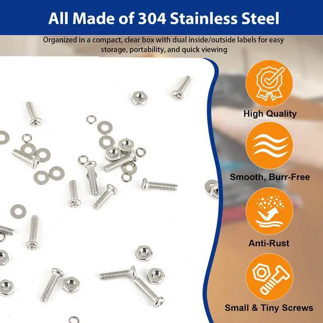 Alt view image 4 of 7 - 1670Pcs 304 Stainless Steel Metric Micro Screws Nuts Assortment Kit, M1 M1.2 M1.4 M1.6 M2 M2.5 Sizes, Phillips Pan Head Small Machine Screws for Arduino, Electronics, RC Models, DIY Projects