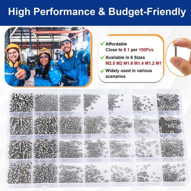 Alt view image 6 of 7 - 1670Pcs 304 Stainless Steel Metric Micro Screws Nuts Assortment Kit, M1 M1.2 M1.4 M1.6 M2 M2.5 Sizes, Phillips Pan Head Small Machine Screws for Arduino, Electronics, RC Models, DIY Projects