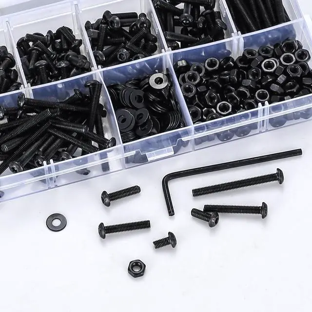 Alt view image 4 of 7 - 580 PCS M3 Screws Assortment Kit, Hex Button Head Screws with M3 Bolts Set | 10.9 grade m3 hex socket head cap screws nuts washers kitBlack, Metric Machine Screw Bolt Assortment Kit