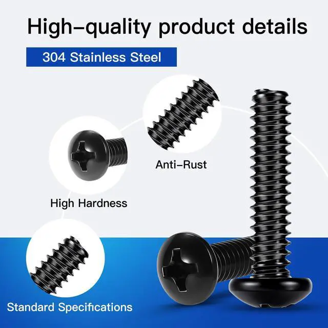 Alt view image 3 of 7 - 381Pcs Machine Screws Nuts and Bolts Assortment Kit, #6-32/#8-32/#10-24 Phillips Pan Head Assorted Black Oxide 304 Stainless Steel Bolts & Nuts & Flat Washers, with Case