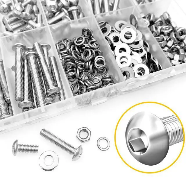 Alt view image 2 of 7 - 380 Pcs M4 Screw Nuts and Bolts Assortment Kit, 304 Stainless Steel Button Head Socket Cap Metric Screws Bolts, Spring & Flat Lock Washers/Nuts/Hex Wrenches, M4*8/10/12/16/20/25/30