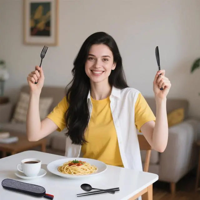 Alt view image 3 of 7 - 5 Piece Travel Utensils Set With Case, Stainless Steel, Black | Reusable Flatware Set, Portable Silverware Set for Work, Dishwasher Safe, Ideal for Lunch, Camping, Picnics, Travel and Work