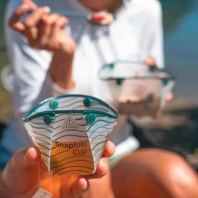 Alt view image 5 of 6 - Snapfold Solo Pack 3-Piece Collapsible Tableware Set Lightweight 4 oz, Leakproof, Compact Camping Gear for Backpacking, Hiking, and Outdoors, Includes Foldable Cup, Bowl, and Dish