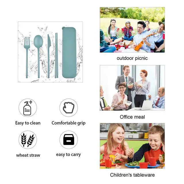 Alt view image 4 of 7 - Travel Utensils, Reusable Utensils Set with Case, Camping Plastic Cutlery | Knife Forks Spoon Tableware with Chopsticks, Portable Cutlery Set for Travel Picnic Camping or Daily Use