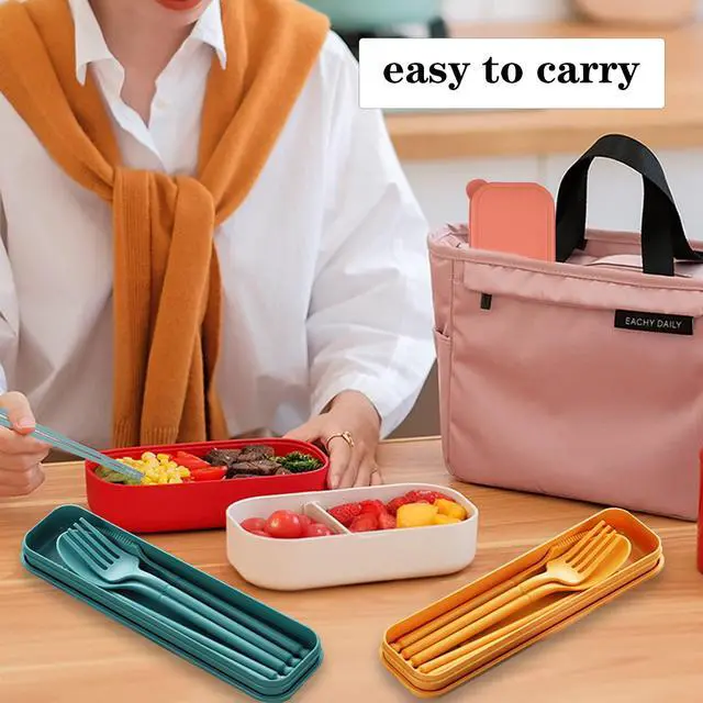 Alt view image 6 of 7 - Travel Utensils, Reusable Utensils Set with Case, Camping Plastic Cutlery | Knife Forks Spoon Tableware with Chopsticks, Portable Cutlery Set for Travel Picnic Camping or Daily Use