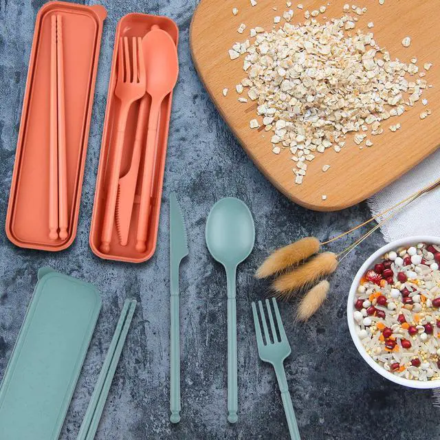 Alt view image 7 of 7 - Travel Utensils, Reusable Utensils Set with Case, Camping Plastic Cutlery | Knife Forks Spoon Tableware with Chopsticks, Portable Cutlery Set for Travel Picnic Camping or Daily Use