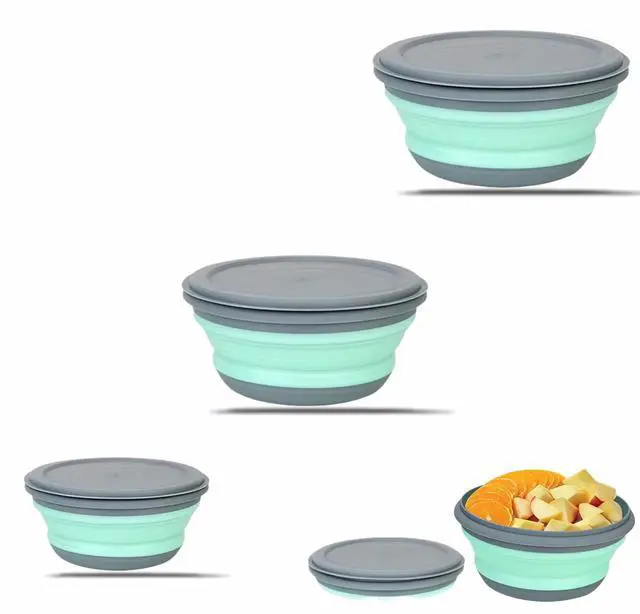 Main image of Collapsible Silicone Bowls with Lids Set of 3, Food-Grade | 3 Sizes: 300/650/900ml, Foldable Space-Saving, Non-Slip Base, BPA-Free PP & TPR, Camping & Travel Use