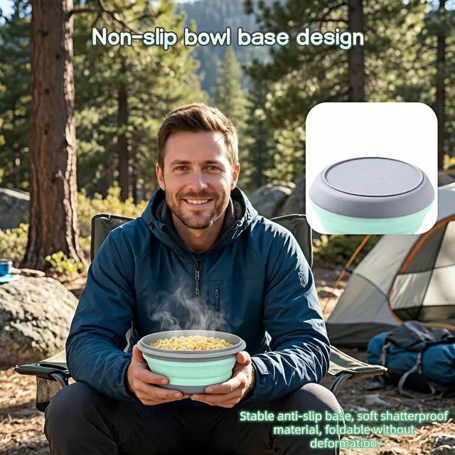 Alt view image 5 of 7 - Collapsible Silicone Bowls with Lids Set of 3, Food-Grade | 3 Sizes: 300/650/900ml, Foldable Space-Saving, Non-Slip Base, BPA-Free PP & TPR, Camping & Travel Use