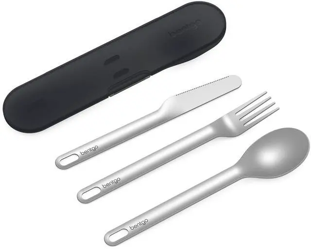 Main image of Stainless Steel Reusable Travel Utensil Set | 3-Piece Silverware Set with Carrying Case, High-Grade Premium Steel, BPA-Free Case, Ideal for Camping, Office Use (Carbon)