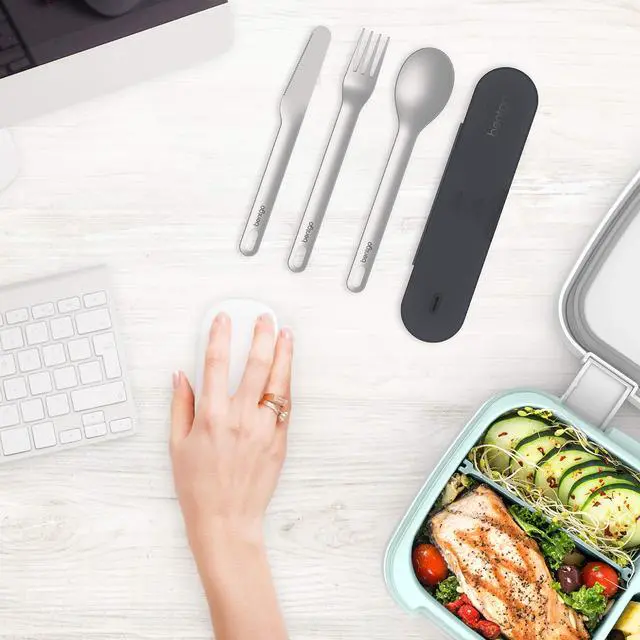 Alt view image 2 of 7 - Stainless Steel Reusable Travel Utensil Set | 3-Piece Silverware Set with Carrying Case, High-Grade Premium Steel, BPA-Free Case, Ideal for Camping, Office Use (Carbon)