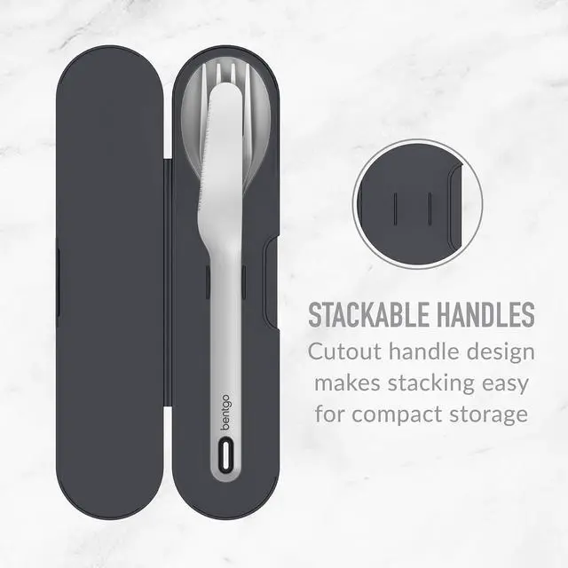 Alt view image 5 of 7 - Stainless Steel Reusable Travel Utensil Set | 3-Piece Silverware Set with Carrying Case, High-Grade Premium Steel, BPA-Free Case, Ideal for Camping, Office Use (Carbon)