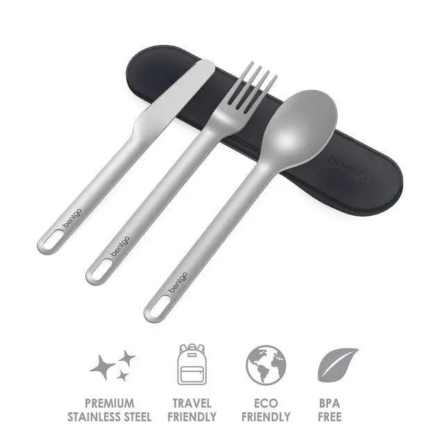 Alt view image 3 of 7 - Stainless Steel Reusable Travel Utensil Set | 3-Piece Silverware Set with Carrying Case, High-Grade Premium Steel, BPA-Free Case, Ideal for Camping, Office Use (Carbon)