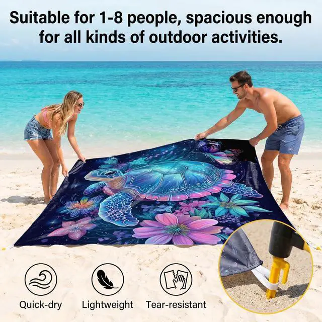 Alt view image 2 of 7 - Beach Blanket Beach Mat Waterproof Picnic Camping Mat 79"x79" | Extra Large Waterproof, Sandproof, Foldable Beach Blanket for Beach, Park, Lawn, Concert, Summer Camping,RV Travel,1-4 Person