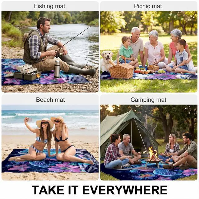Alt view image 6 of 7 - Beach Blanket Beach Mat Waterproof Picnic Camping Mat 79"x79" | Extra Large Waterproof, Sandproof, Foldable Beach Blanket for Beach, Park, Lawn, Concert, Summer Camping,RV Travel,1-4 Person