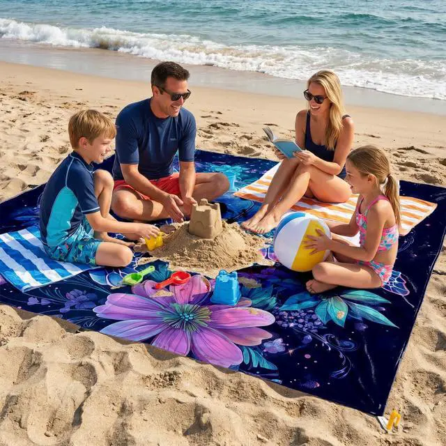 Alt view image 7 of 7 - Beach Blanket Beach Mat Waterproof Picnic Camping Mat 79"x79" | Extra Large Waterproof, Sandproof, Foldable Beach Blanket for Beach, Park, Lawn, Concert, Summer Camping,RV Travel,1-4 Person