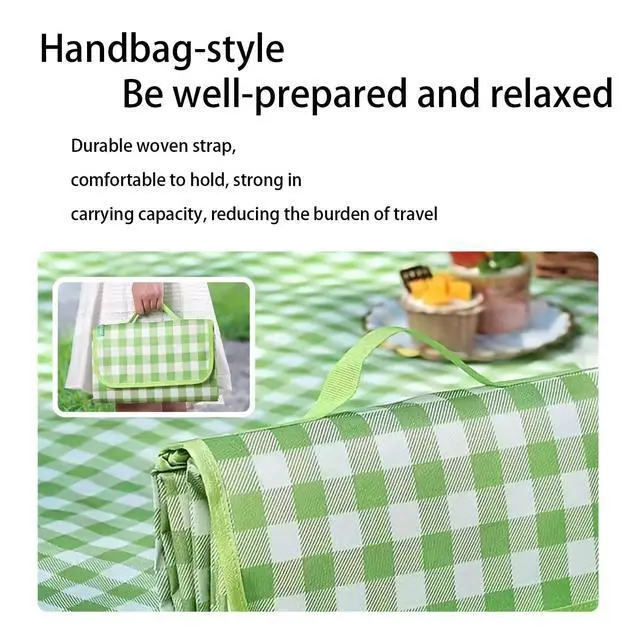 Alt view image 2 of 6 - Large Picnic Blanket Waterproof and Sand Proof -59x39 inch Large Outdoor Beach Mat, Portable Foldable Blanket, Suitable for Camping, Parks, Families, Adults, Children, and Pets (Green-M)