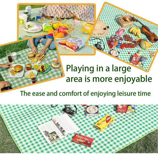 Alt view image 3 of 6 - Large Picnic Blanket Waterproof and Sand Proof -59x39 inch Large Outdoor Beach Mat, Portable Foldable Blanket, Suitable for Camping, Parks, Families, Adults, Children, and Pets (Green-M)