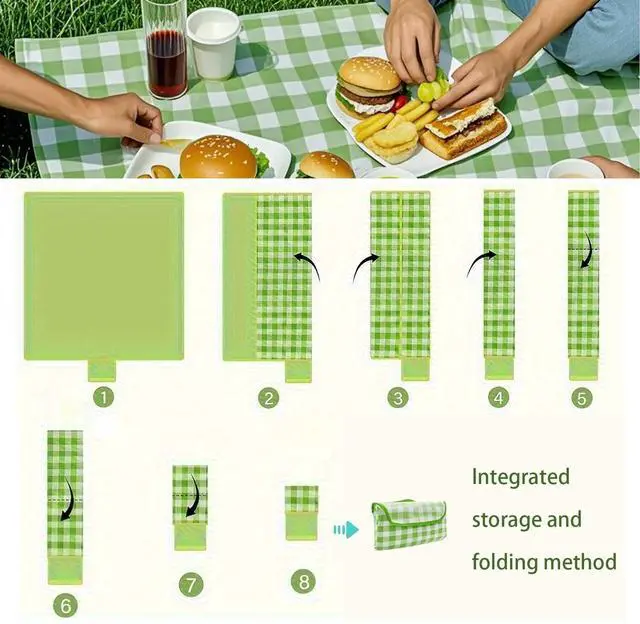 Alt view image 4 of 6 - Large Picnic Blanket Waterproof and Sand Proof -59x39 inch Large Outdoor Beach Mat, Portable Foldable Blanket, Suitable for Camping, Parks, Families, Adults, Children, and Pets (Green-M)
