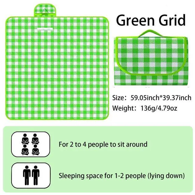 Alt view image 5 of 6 - Large Picnic Blanket Waterproof and Sand Proof -59x39 inch Large Outdoor Beach Mat, Portable Foldable Blanket, Suitable for Camping, Parks, Families, Adults, Children, and Pets (Green-M)