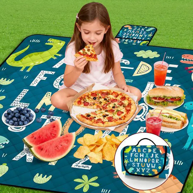 Alt view image 2 of 7 - Extra Large Picnic Blanket Waterproof,80"x 80"Foldable Machine Washable Beach Blankets,Outdoor Blanket for 6-8 Adults,Picnic Mat Suitable for Indoor Crawling,Park Beach,Camping,Hiking,Travel( Blue)