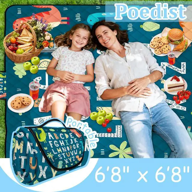 Alt view image 4 of 7 - Extra Large Picnic Blanket Waterproof,80"x 80"Foldable Machine Washable Beach Blankets,Outdoor Blanket for 6-8 Adults,Picnic Mat Suitable for Indoor Crawling,Park Beach,Camping,Hiking,Travel( Blue)