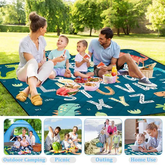 Alt view image 5 of 7 - Extra Large Picnic Blanket Waterproof,80"x 80"Foldable Machine Washable Beach Blankets,Outdoor Blanket for 6-8 Adults,Picnic Mat Suitable for Indoor Crawling,Park Beach,Camping,Hiking,Travel( Blue)