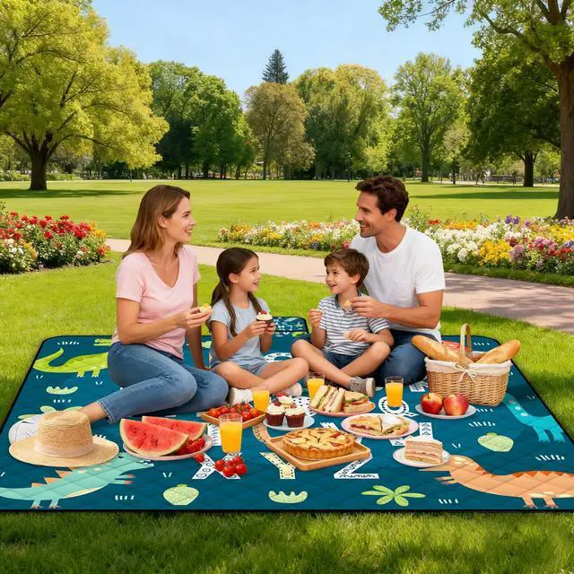 Alt view image 7 of 7 - Extra Large Picnic Blanket Waterproof,80"x 80"Foldable Machine Washable Beach Blankets,Outdoor Blanket for 6-8 Adults,Picnic Mat Suitable for Indoor Crawling,Park Beach,Camping,Hiking,Travel( Blue)