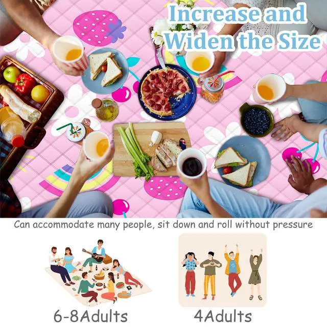 Alt view image 4 of 7 - Extra Large Picnic Blanket Waterproof,80"x 80"Foldable Machine Washable Beach Blankets,Outdoor Blanket for 6-8 Adults, Picnic Mat Suitable for Indoor Crawling,Park Beach,Camping,Hiking, Travel(Pink)