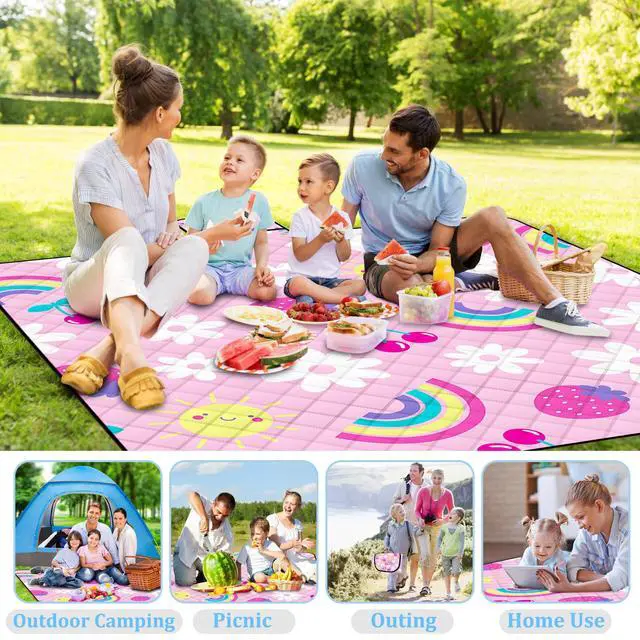 Alt view image 7 of 7 - Extra Large Picnic Blanket Waterproof,80"x 80"Foldable Machine Washable Beach Blankets,Outdoor Blanket for 6-8 Adults, Picnic Mat Suitable for Indoor Crawling,Park Beach,Camping,Hiking, Travel(Pink)