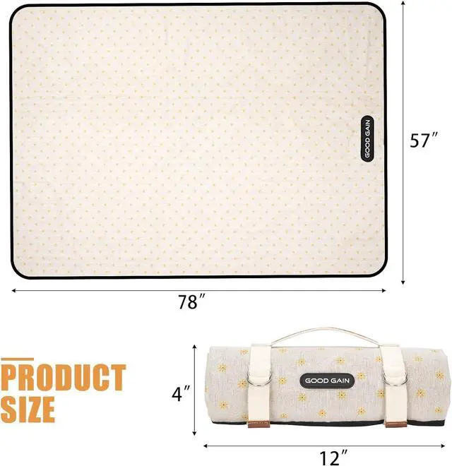 Alt view image 5 of 7 - Picnic Outdoor Blankets Waterproof Large - Beach Mat Sand Free Foldable with Carry Strap | Portable Camping Blanket | Park Blanket for Grass Park, Hiking, Travel, Concerts, Indoor (Yellow Flower)
