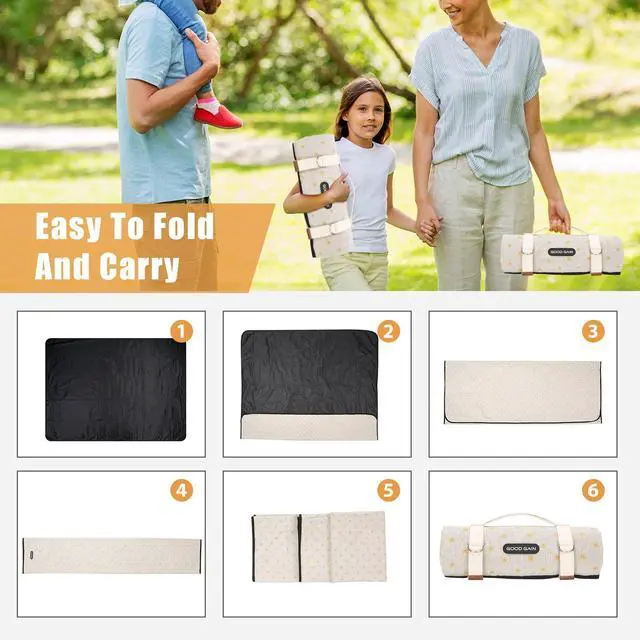 Alt view image 6 of 7 - Picnic Outdoor Blankets Waterproof Large - Beach Mat Sand Free Foldable with Carry Strap | Portable Camping Blanket | Park Blanket for Grass Park, Hiking, Travel, Concerts, Indoor (Yellow Flower)