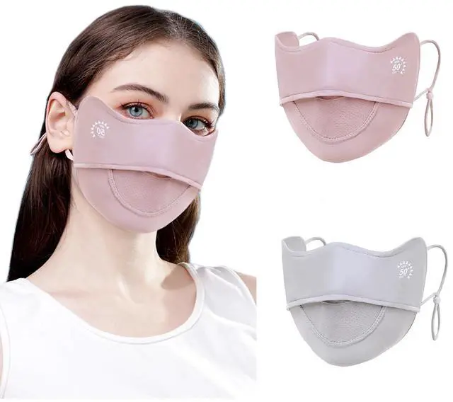 Main image of 2Pcs UV Face Mask, Sun Masks for Women, Cooling Breathable Face Cover for Outdoor Sports, Washable Reusable (Pink+Gray)