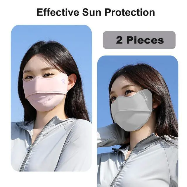 Alt view image 2 of 6 - 2Pcs UV Face Mask, Sun Masks for Women, Cooling Breathable Face Cover for Outdoor Sports, Washable Reusable (Pink+Gray)