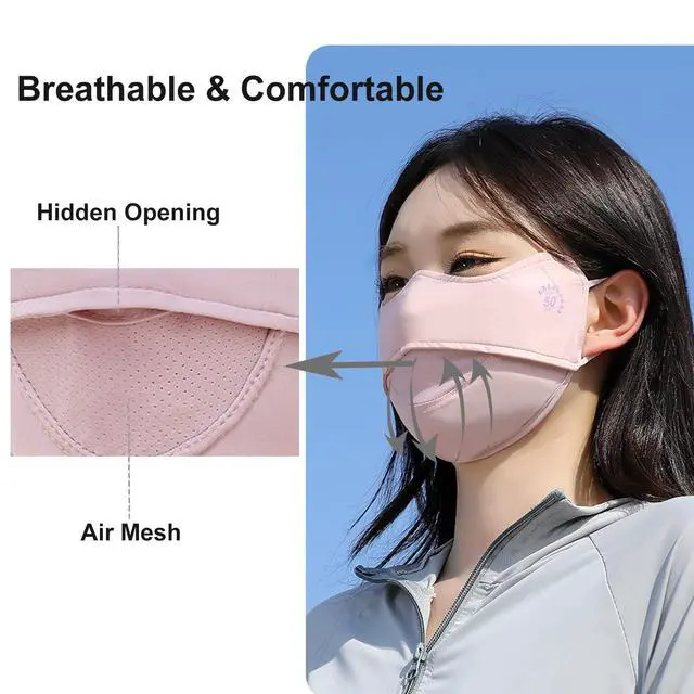Alt view image 3 of 6 - 2Pcs UV Face Mask, Sun Masks for Women, Cooling Breathable Face Cover for Outdoor Sports, Washable Reusable (Pink+Gray)