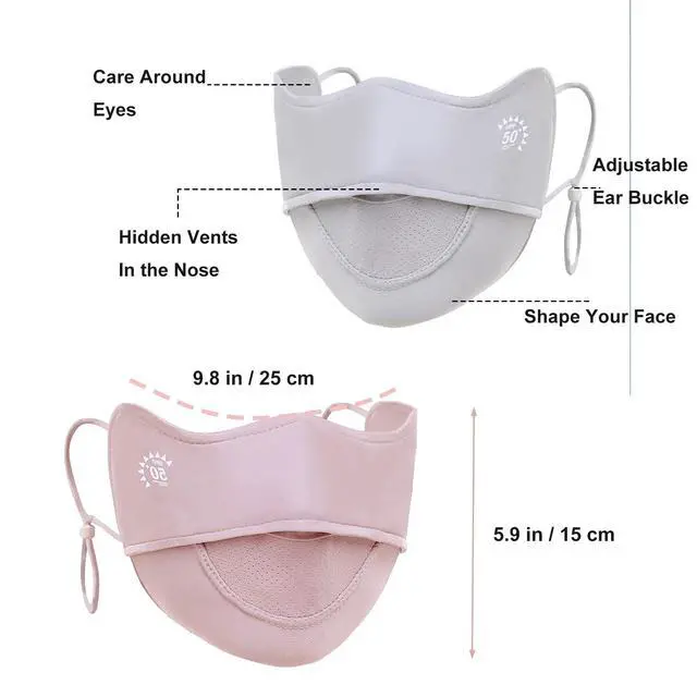 Alt view image 4 of 6 - 2Pcs UV Face Mask, Sun Masks for Women, Cooling Breathable Face Cover for Outdoor Sports, Washable Reusable (Pink+Gray)