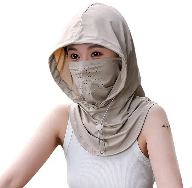 Main image of Women's UV Protection Balaclava Hat with Neck Guard & Face Mask for Cycling, Travel & Outdoor Activities Light Khaki