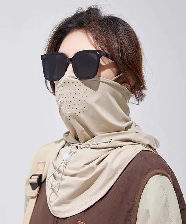 Alt view image 2 of 7 - Women's UV Protection Balaclava Hat with Neck Guard & Face Mask for Cycling, Travel & Outdoor Activities Light Khaki