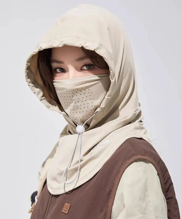 Alt view image 3 of 7 - Women's UV Protection Balaclava Hat with Neck Guard & Face Mask for Cycling, Travel & Outdoor Activities Light Khaki